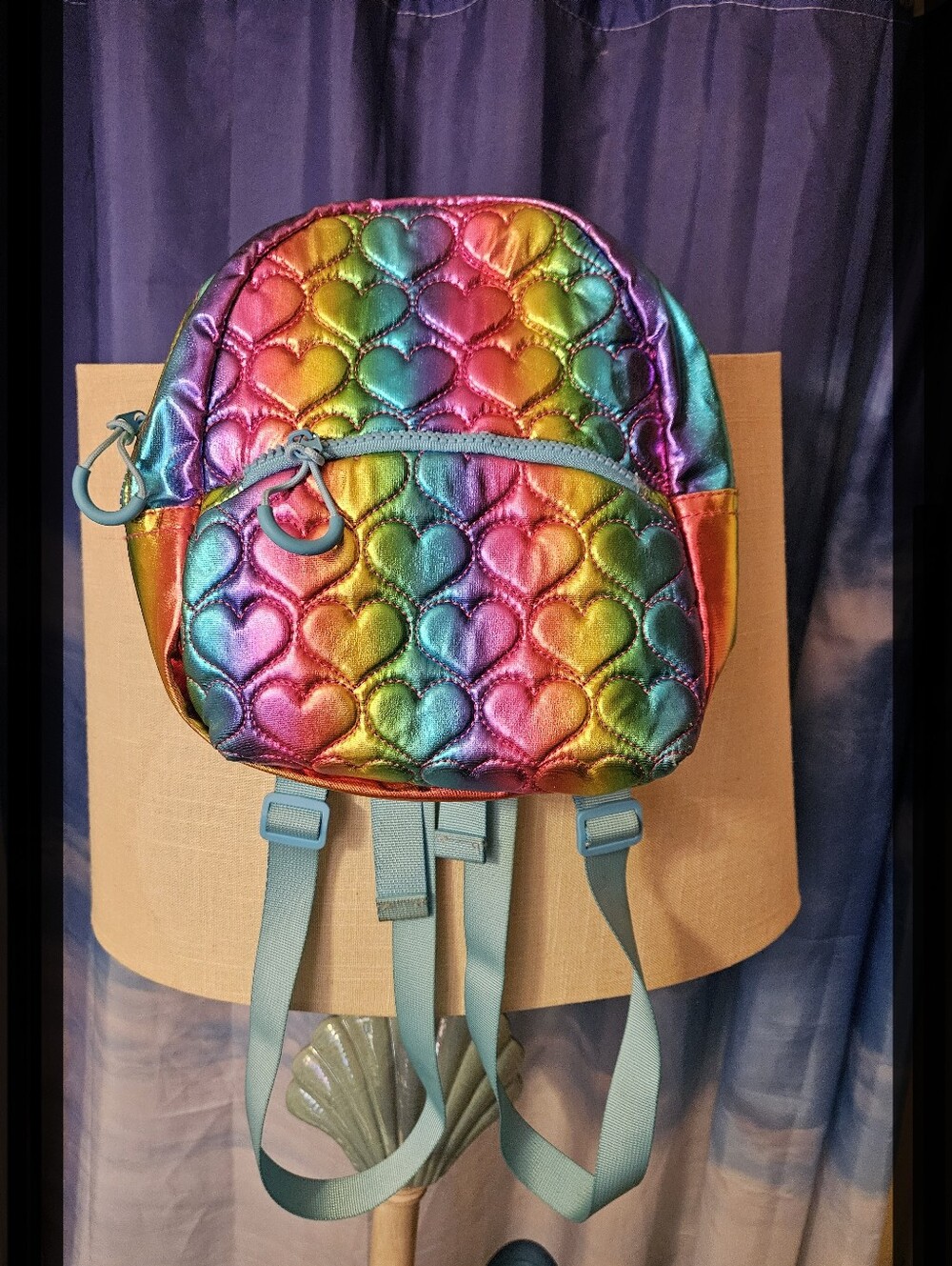 Iridescent Rainbow Heart Quilted Mini Backpack - Multicolor